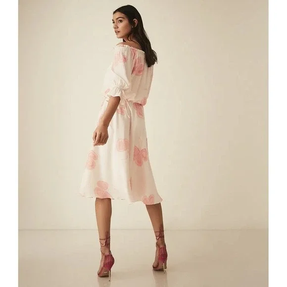 REISS Peaches Floral‎ Bardot Midi Dress Size 4 - Picture 4 of 11
